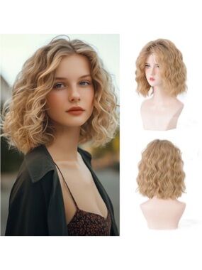 Blonde Wavy Short Bob Wig - Natural-Look Women's Hair